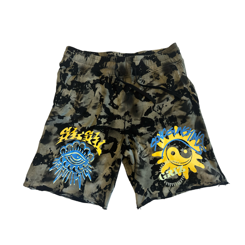 GRiZ Sonic Sunshine Sweatshorts in "Black Crinkle" Tie Dye