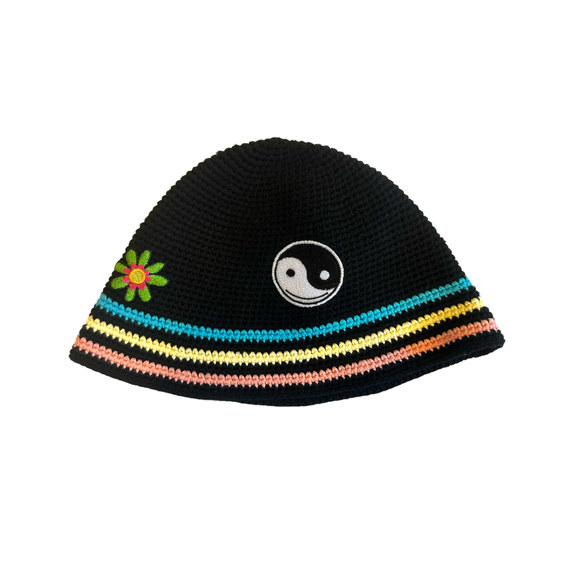 GRiZ Crochet Knit Striped Bucket Cap