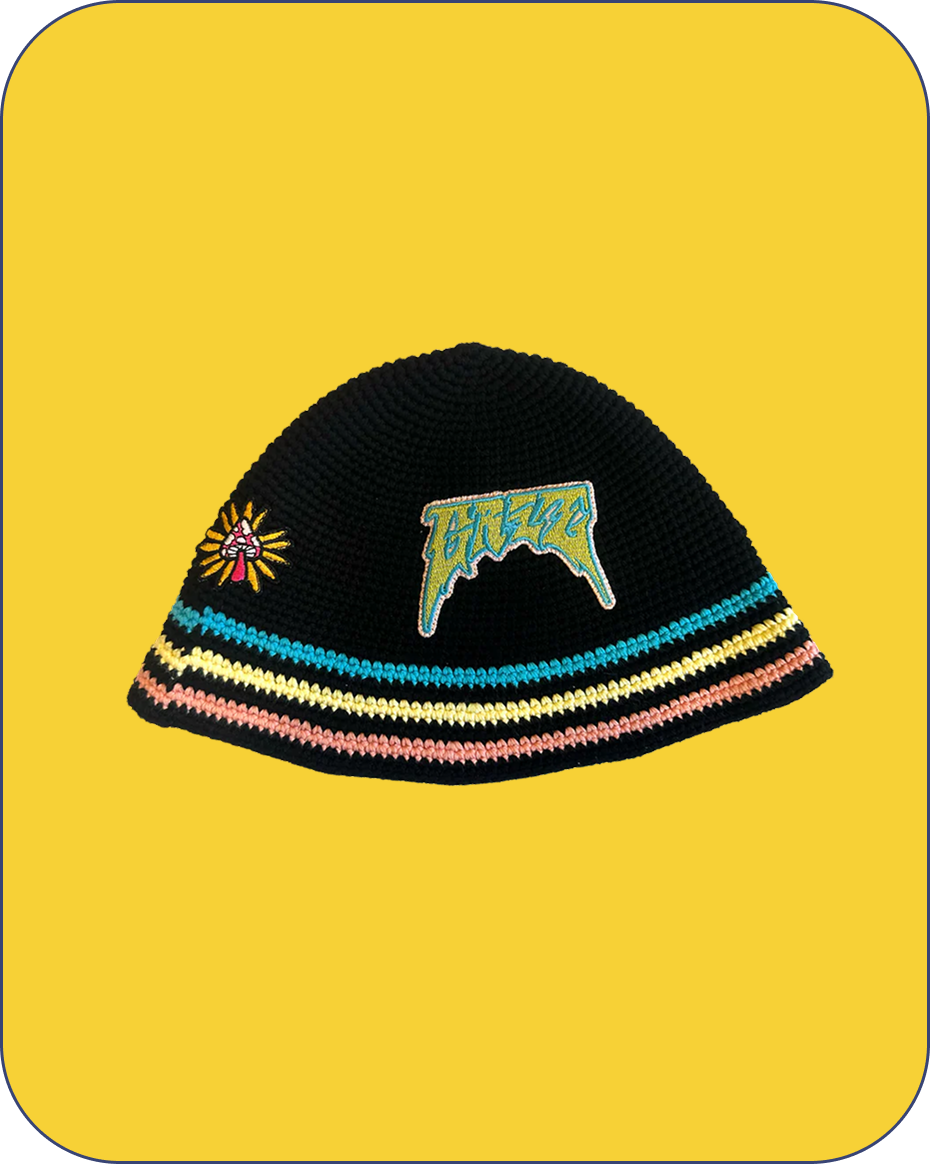 GRiZ Crochet Knit Striped Bucket Cap