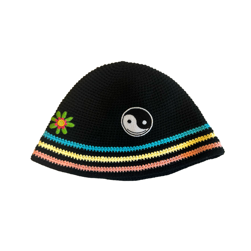 GRiZ Crochet Knit Striped Bucket Cap