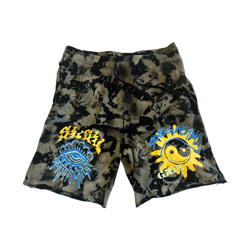 GRiZ Sonic Sunshine Sweatshorts in "Black Crinkle" Tie Dye