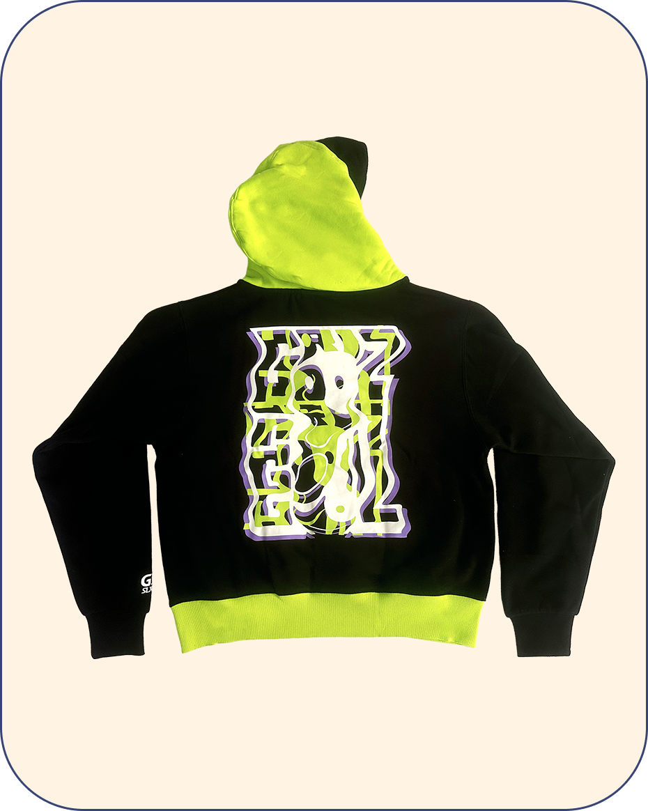 Double-Hooded "Sportsball Warmup" Pullover Hoodie in Black Slime